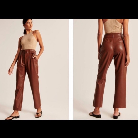 Abercrombie Vegan Leather Belted Ankle Straight Pants - Picture 2 of 6